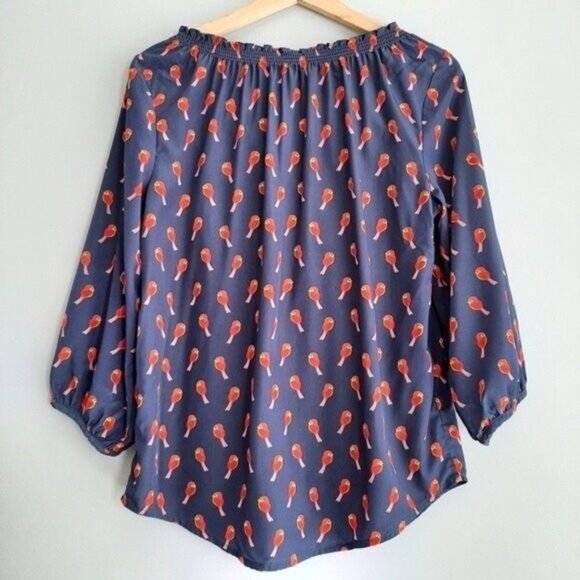 OLD NAVY Bird Print Button Down Blouse Top Sz M - Picture 6 of 8